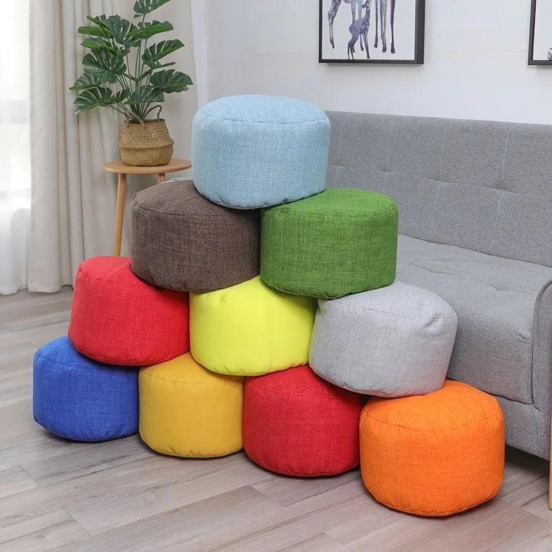 Linen Bean Bag Chair with Filling Beanbag Pouf Ottoman Footstool Tatami Round Stool Futon Puff Relax Lounge Furniture