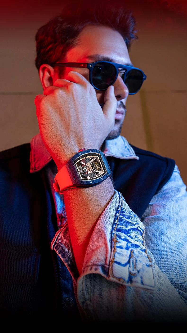 BONEST GATTI Fashion Automatic Movement Wristwatch Skeleton Luminous Big Dial Sapphire Glass Mechanical Watches for Men