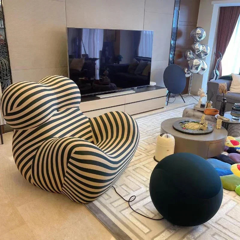 Modern Striped Bean Bag Sofa with Ottoman Cozy Designer Lounge Chair for Living Room Balcony Lazy Couch Furniture