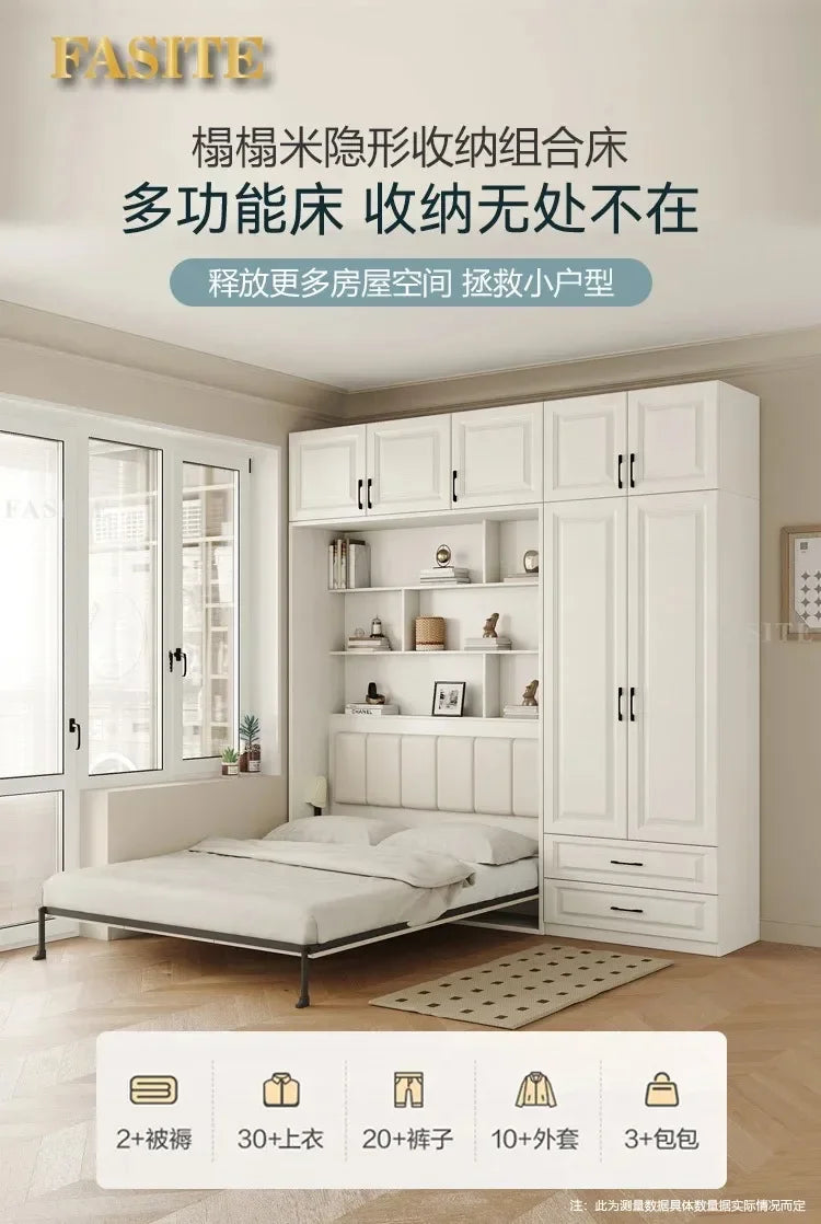 Invisible bed wall, bed, wardrobe, integrated 1.35-meter multifunctional foldable Murphy bed, flip bed under the bed