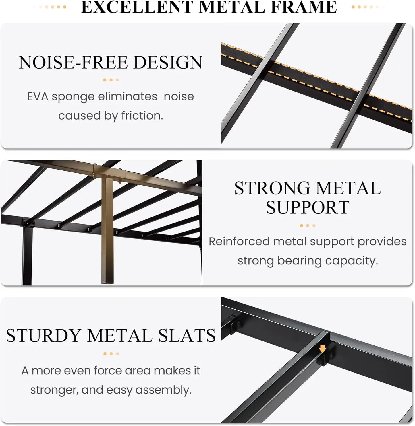 Queen Bed Frame with Headboard, Heavy Duty Platform Base with Under-Bed Storage, Solid Metal Construction, No Box Spr