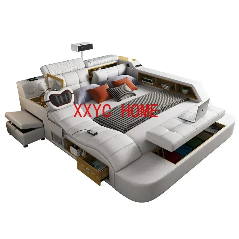Queen Size Storage Double Bed Aesthetic Nordic Master Modern King Double Bed Multifunctional Smart Cama Casal Room Furniture