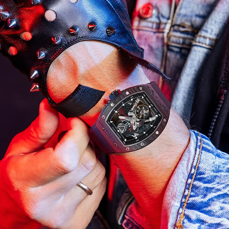BONEST GATTI Fashion Automatic Movement Wristwatch Skeleton Luminous Big Dial Sapphire Glass Mechanical Watches for Men