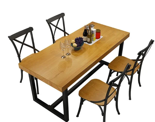 Solid Wood Table Rectangular Commercial Hotel Restaurant Dining Table Chair Combination Canteen Staff Dining Simple Muebles