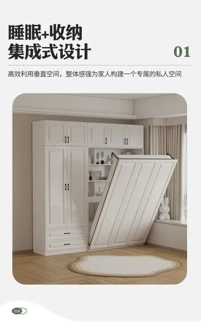 European Murphy Bed With Closet Organizer Drawers Full Size Bed Space-Saving Sleeping Salon Letto Matrimoniale Unique Furniture