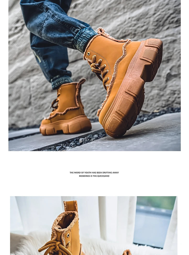 New Style Winter Retro Men's Ankle Tooling Boots High Quality Designed Casual Outdoor Mans Boot Platform British Style Men Shoes