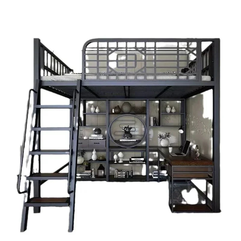 New Chinese-style loft bed elevated sheet upper floor small apartment children's apartment iron frame