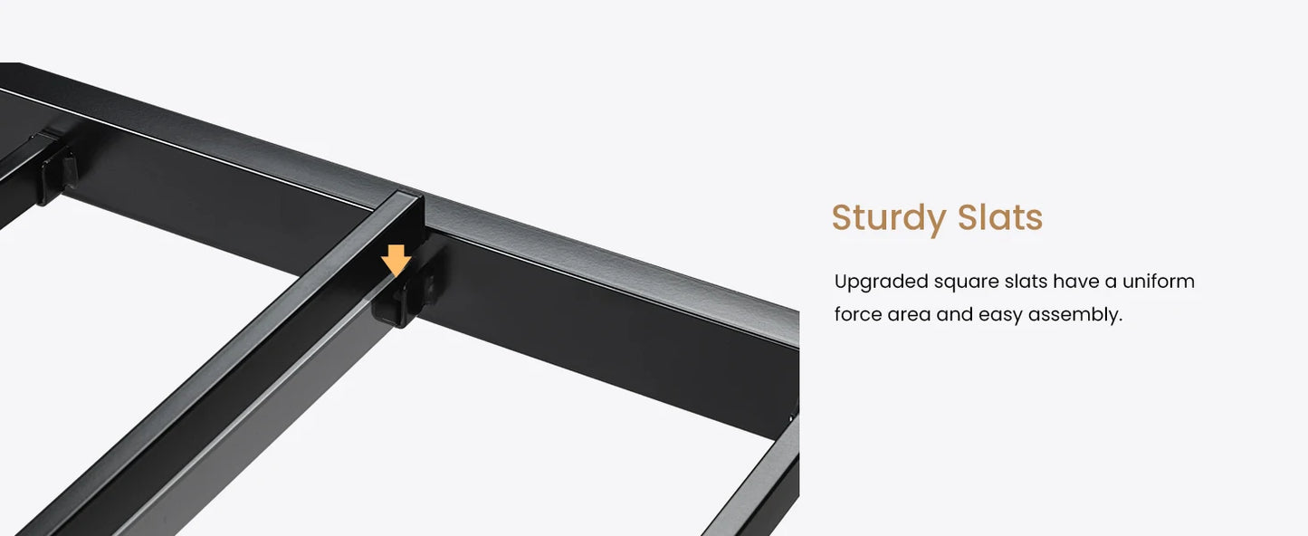 Queen Bed Frame with Headboard, Heavy Duty Platform Base with Under-Bed Storage, Solid Metal Construction, No Box Spr