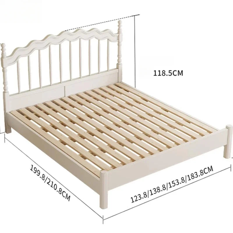 French Solid Wood Bed White Cream Wind Princess Fashion Design Bed Aesthetics Square Modern Sleeping Muebles Lounge Furniture