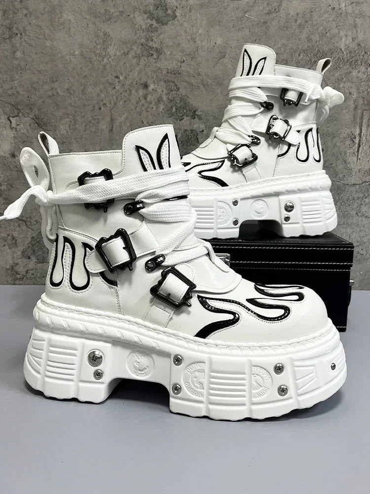Men's 2024 Winter New Thick-soled Inner Heightening Fashion Fried Street Personality High-top Leather Boots