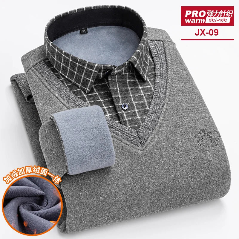 camisas de hombre imitation two piece set men clothing designer clothes long sleeve fleece thickened warm sweater men clothing