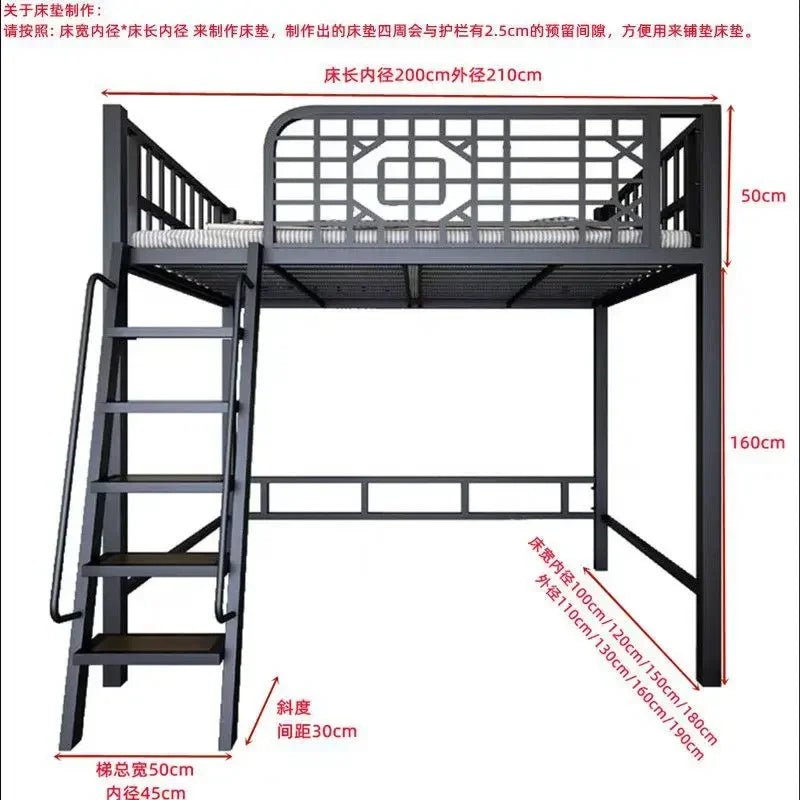 New Chinese-style loft bed elevated sheet upper floor small apartment children's apartment iron frame