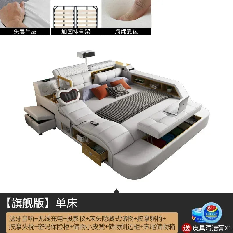 Queen Size Storage Double Bed Aesthetic Nordic Master Modern King Double Bed Multifunctional Smart Cama Casal Room Furniture