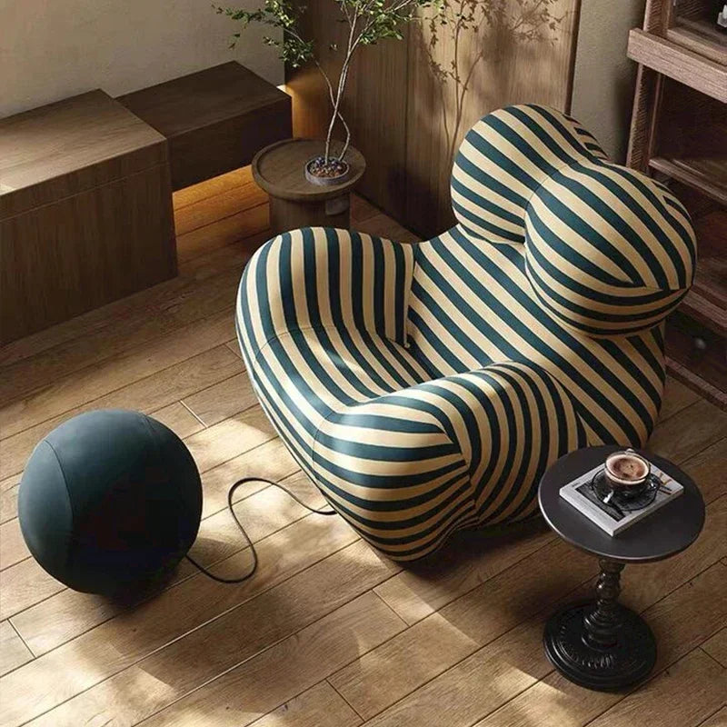Modern Striped Bean Bag Sofa with Ottoman Cozy Designer Lounge Chair for Living Room Balcony Lazy Couch Furniture