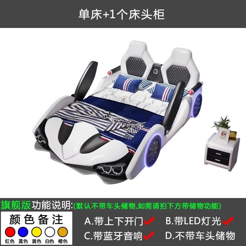 full king size Up down doors car children beds LED lights Bluetooth speakers double kids bedroom  bed bed base boy furniture