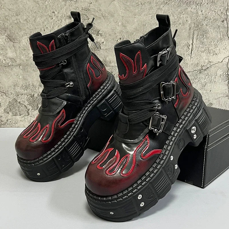 Men's 2024 Winter New Thick-soled Inner Heightening Fashion Fried Street Personality High-top Leather Boots