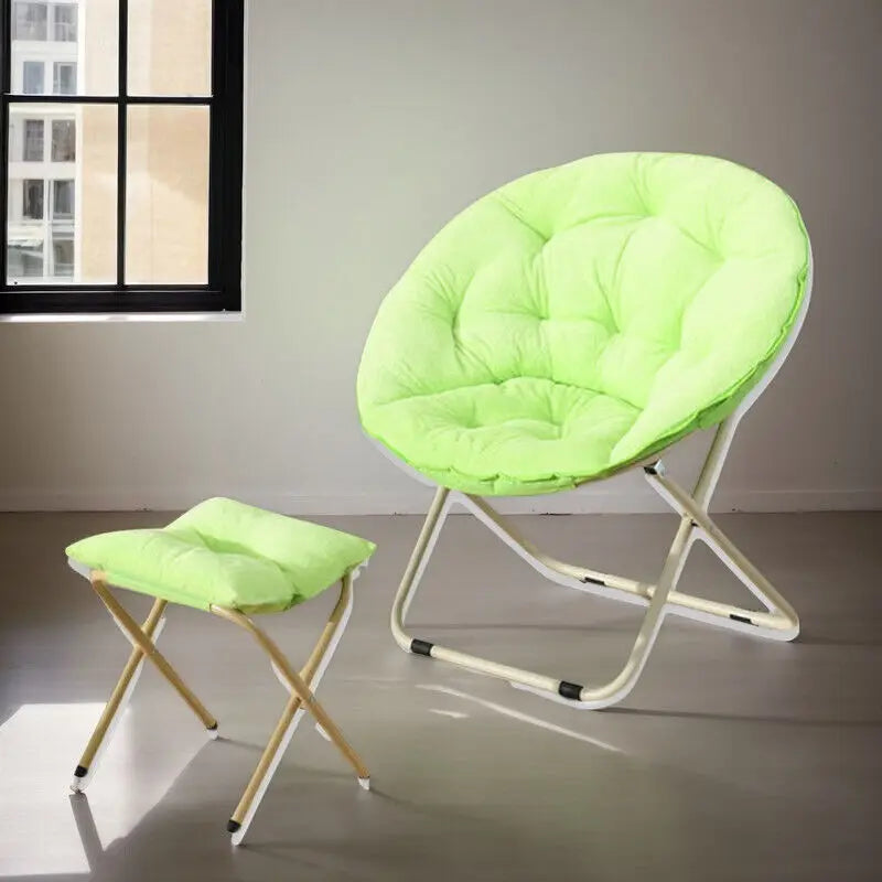 Comfortable Faux Fur Saucer Chair Round Folding Lounge Chair Living Room Flexible Seating for Adults Big Moon Shape Decorative