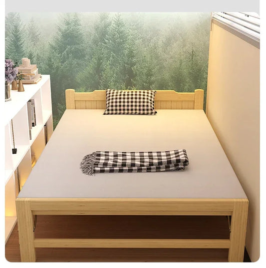 All solid wood folding single household adult simple small bed