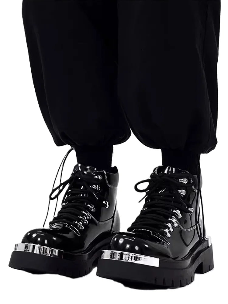 BKQU Punk Derby Boots Men 2024 Fall Bar Fashion Show Handsome Thick Sole Increase Big Head Work Biker Boots Men Punk