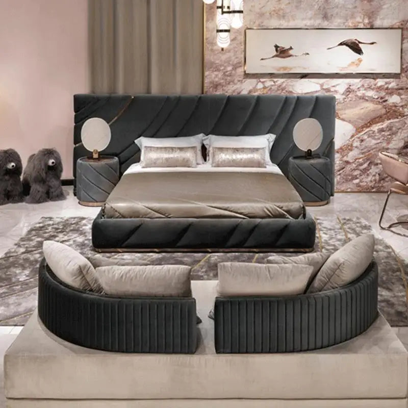 High-End Double Bed Modern Bedroom Furniture Set Villa Home Furniture Black King/Queen Size Bed Customizable Bedroom Bed Frame