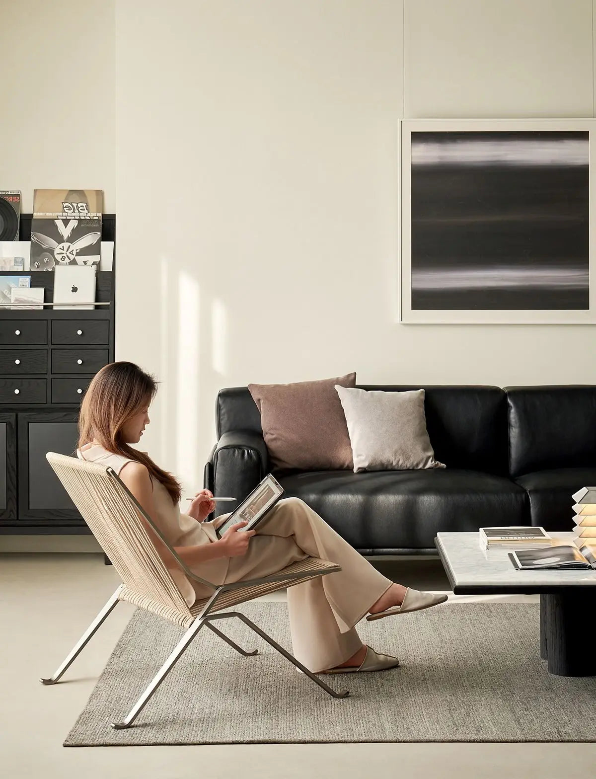 MOMO Bauhaus Single Lounge Chair Living Room Minimalist Rope Sofa Hotel Lounge Reception Chair Outdoor Woven Chair