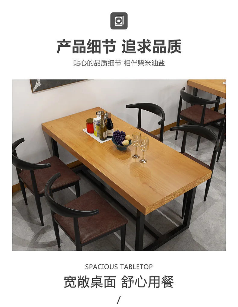 Solid Wood Table Rectangular Commercial Hotel Restaurant Dining Table Chair Combination Canteen Staff Dining Simple Muebles