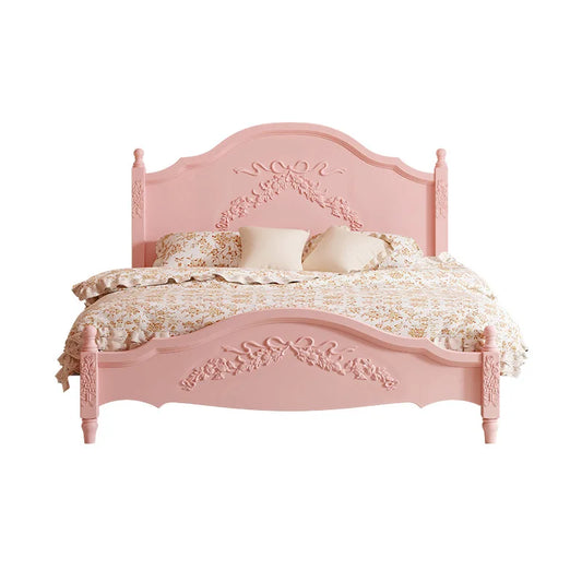 French Solid Wood Bed Pink Princess Bed Girl Bedroom 1.8 Meters 1.5m Double Retro European Carved Bed American