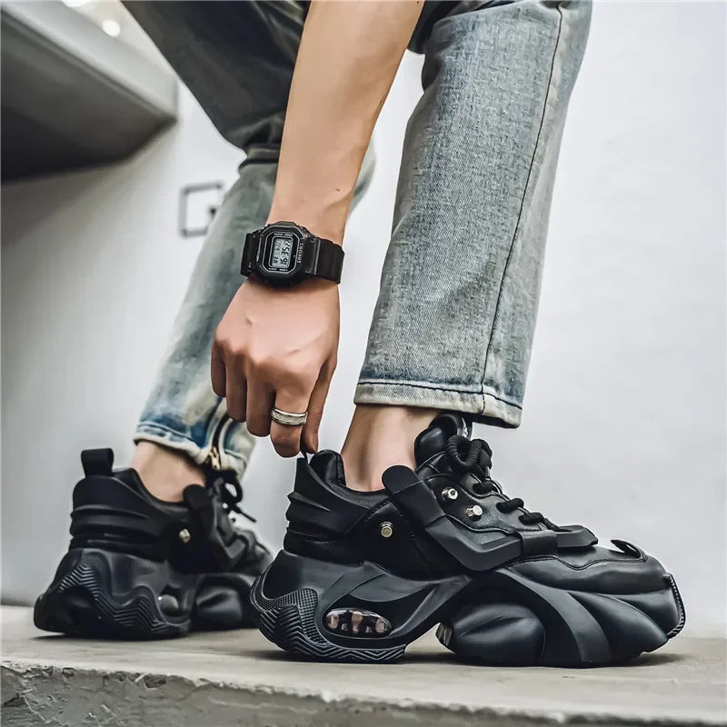 Fashion Thick Bottom Men's Casual Shoes New Rock Style Designer Platform Breathable Big Head Leather Male Sneakers Sport Shoes