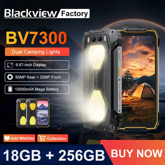 Blackview BV7300 NFC Android 14 Phone 18GB(6+12) 256GB Dual Camping Lights Rugged Smartphone Helio G81 Octa Core 15000mAh