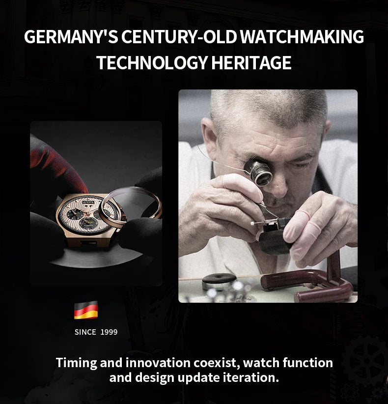 BONEST GATTI Fashion Automatic Movement Wristwatch Skeleton Luminous Big Dial Sapphire Glass Mechanical Watches for Men