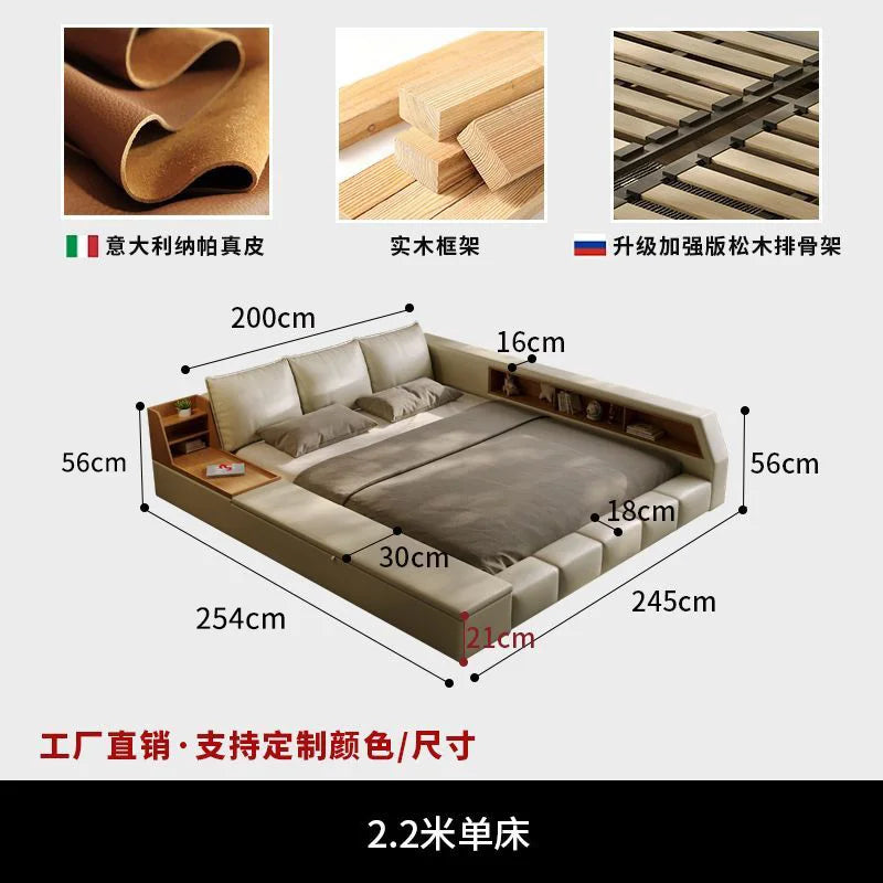 King Upholstered Modern Bed Unique Bookshelves Sleeping Multifunctional Bed Luxury Floor Camarotes Para Dormitorio Furnitures