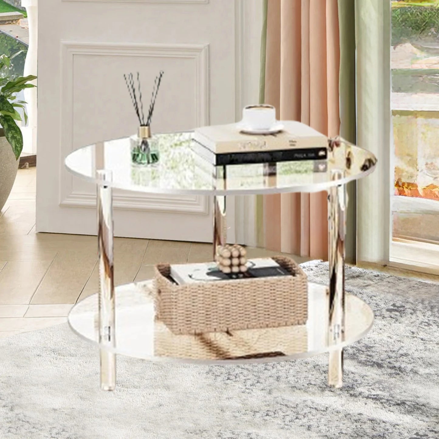 Acrylic Round Side Table, Easy Assembly for Small Space Small Furniture End Table for Balcony Bedroom Bathroom Office Hallway