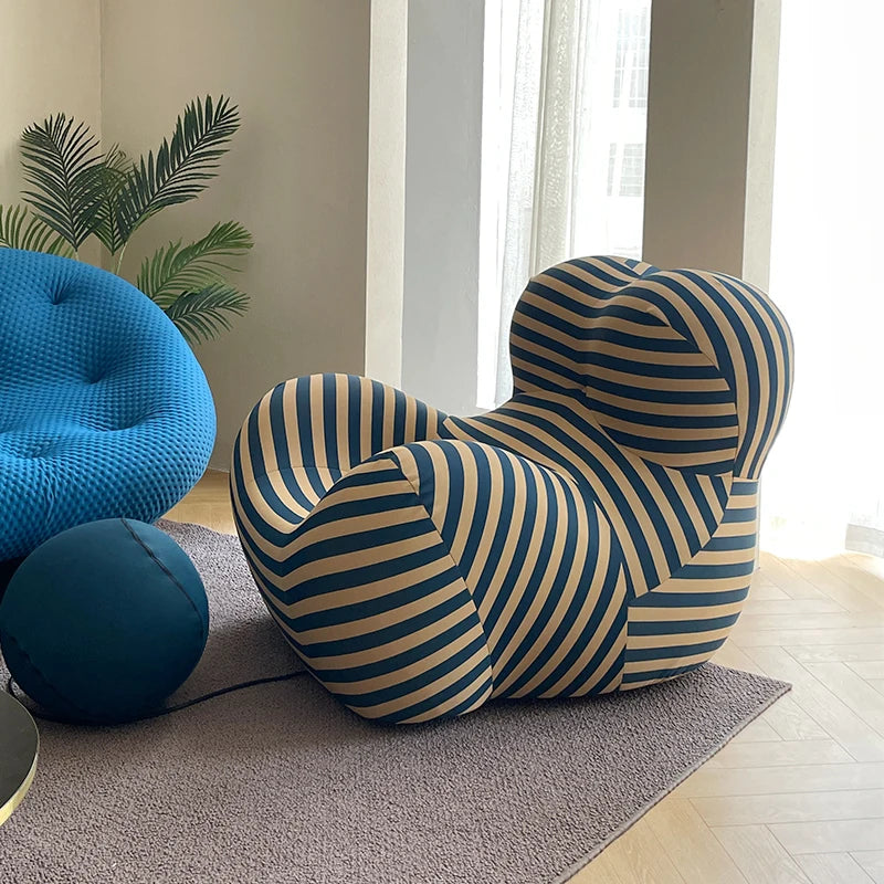 Modern Striped Bean Bag Sofa with Ottoman Cozy Designer Lounge Chair for Living Room Balcony Lazy Couch Furniture