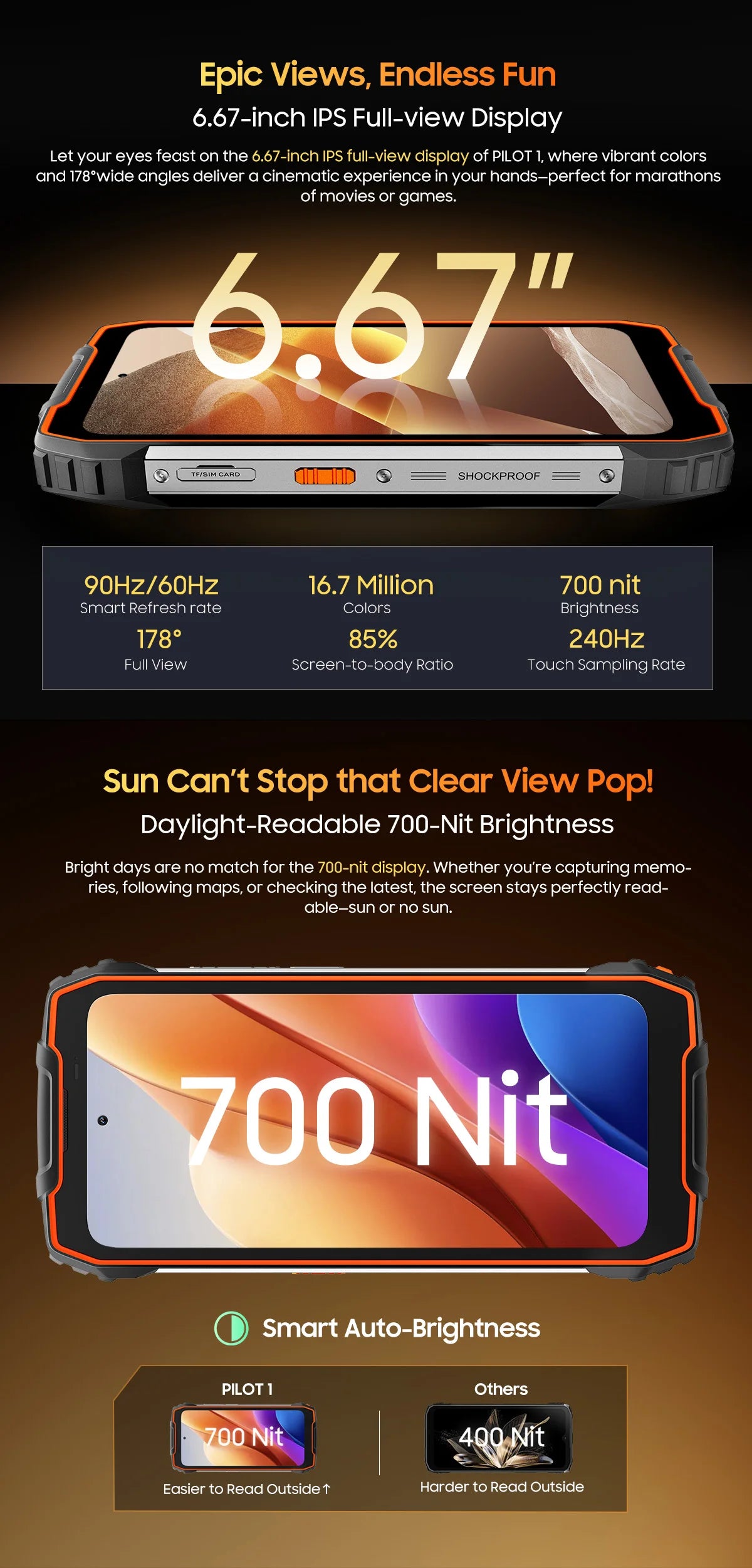 Blackview OSCAL PILOT 1 Rugged Phone, 6GB 256GB Smartphone Helio G81, 6.67'' Display Mobile Phone With 15000mAh, NFC Cellphones