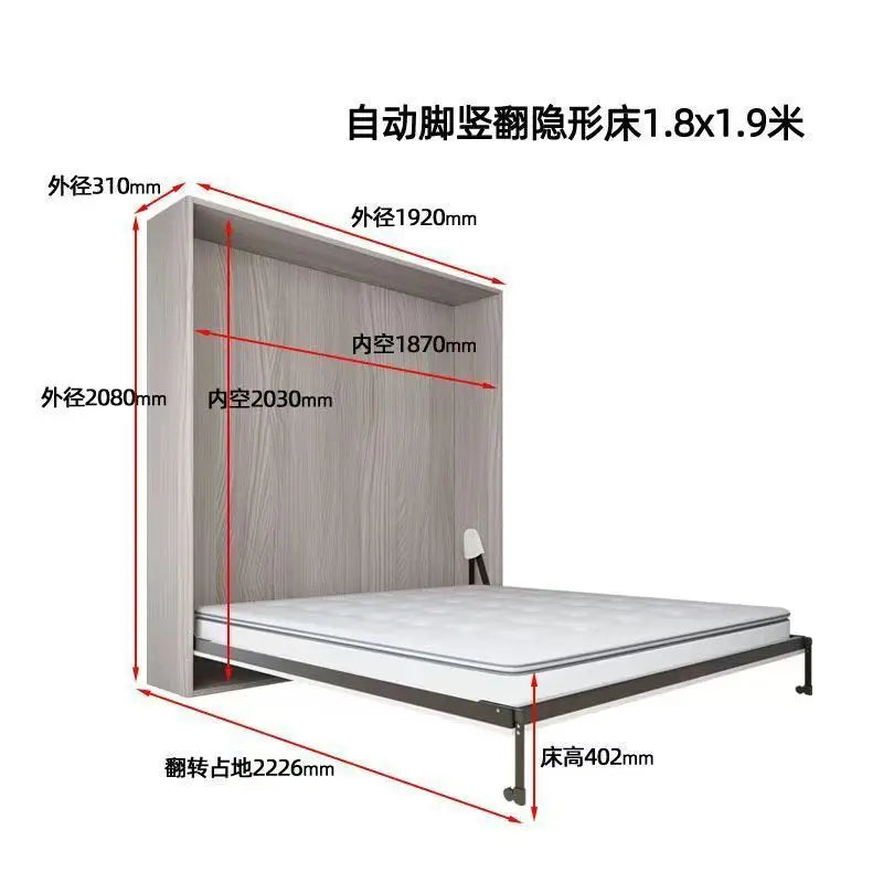 Invisible bed with wardrobe integrated multi-functional household small apartment double Murphy folding study wall bed combinati