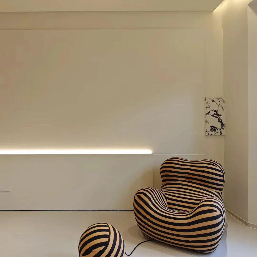 Modern Striped Bean Bag Sofa with Ottoman Cozy Designer Lounge Chair for Living Room Balcony Lazy Couch Furniture