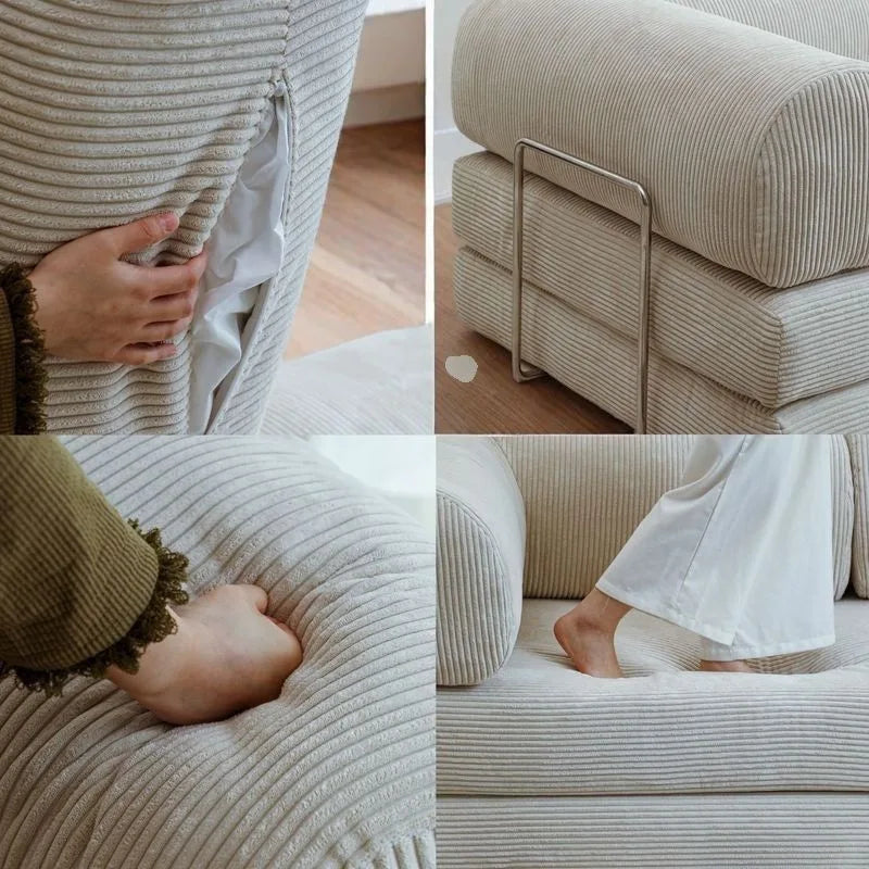 Elegant Italian Compressed Sofa Minimalist Retro Corduroy Sofa Bed Foldable Washable Customizable for Living Room