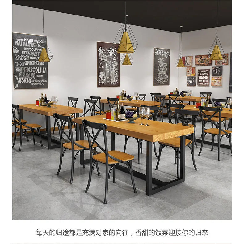 Solid Wood Table Rectangular Commercial Hotel Restaurant Dining Table Chair Combination Canteen Staff Dining Simple Muebles