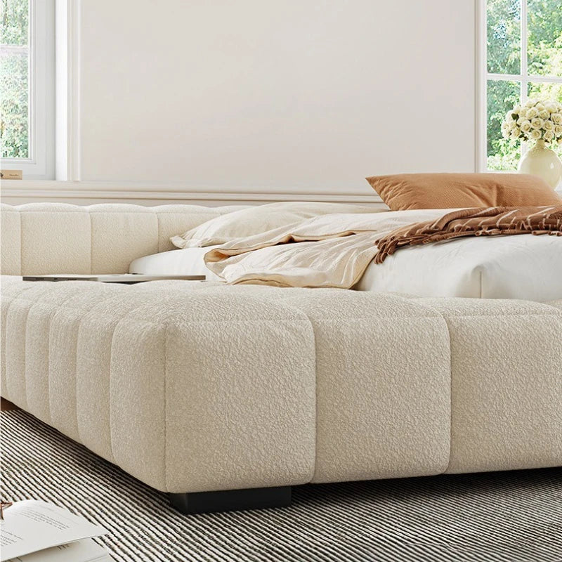 Cream Wind Tatami Floor To Ceiling Bed Master Bedroom Bed Light Luxury Fabric Logue Bed Minimalist Modern Luxury Bed 245cm Beds