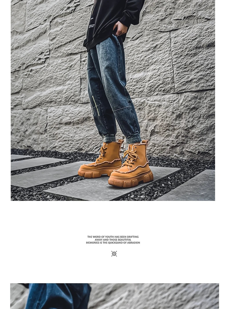 New Style Winter Retro Men's Ankle Tooling Boots High Quality Designed Casual Outdoor Mans Boot Platform British Style Men Shoes