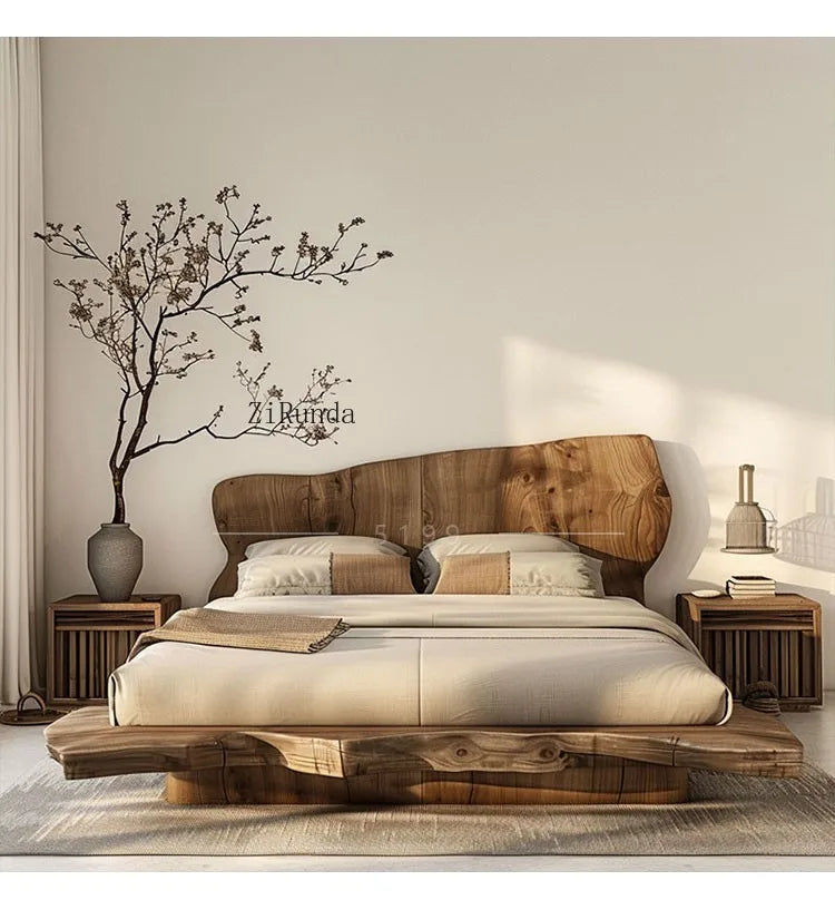 Simple tatami short bed solid wood floor bed 1.8 meters double bed