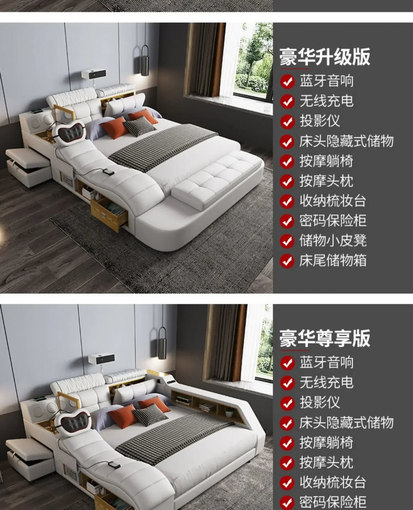 Queen Size Storage Double Bed Aesthetic Nordic Master Modern King Double Bed Multifunctional Smart Cama Casal Room Furniture