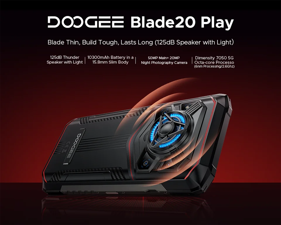 Global Version DOOGEE Blade20 Play 5G Rugged Phone 6.6” HD+ 90Hz 8GB 256GB 10300mAh Battery 50MP Camera Android 15 Mobile phone