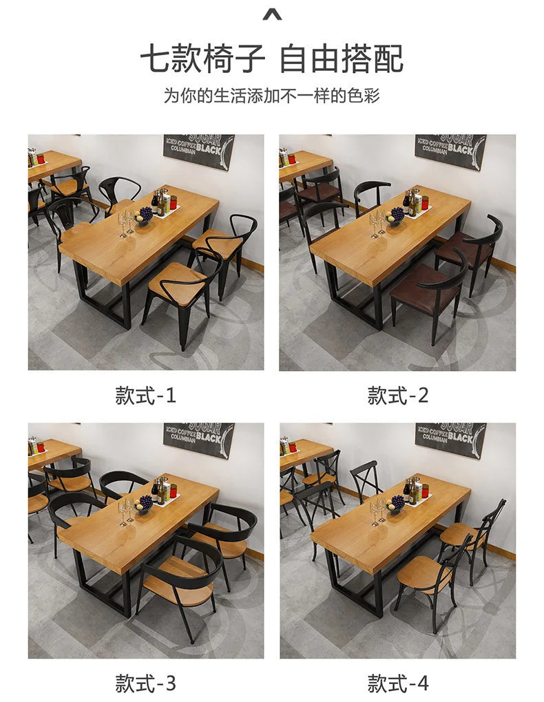 Solid Wood Table Rectangular Commercial Hotel Restaurant Dining Table Chair Combination Canteen Staff Dining Simple Muebles