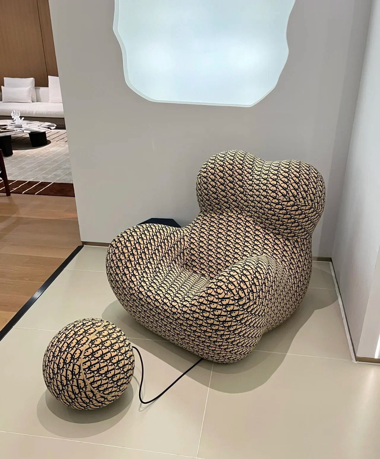 Modern Striped Bean Bag Sofa with Ottoman Cozy Designer Lounge Chair for Living Room Balcony Lazy Couch Furniture