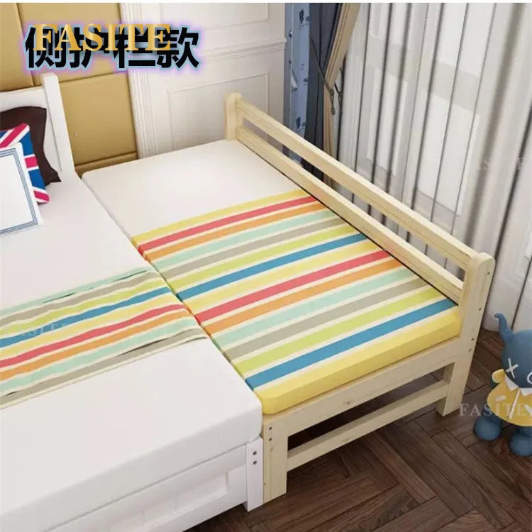 Children's splicing widened solid wood Yanbian bed simple environmentally friendly simple single bed