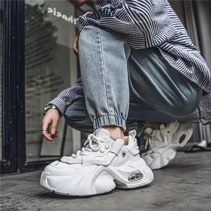 Fashion Thick Bottom Men's Casual Shoes New Rock Style Designer Platform Breathable Big Head Leather Male Sneakers Sport Shoes