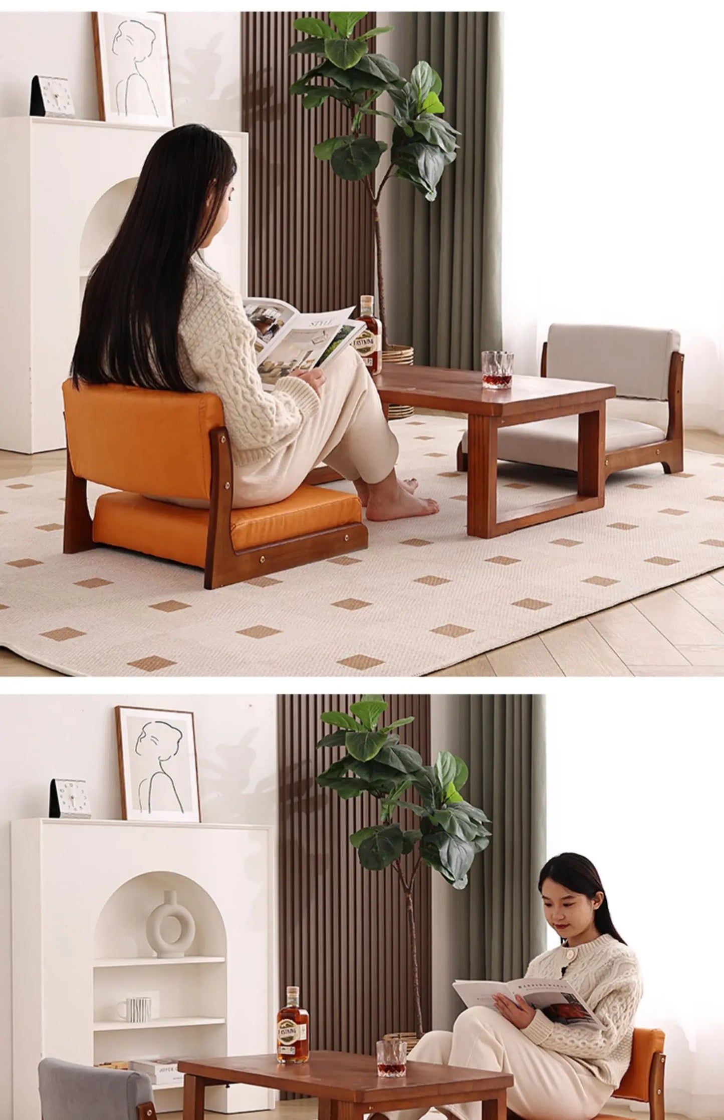 Japanese Tatami Chair Backrest Solid Wood Bed Legless Seat Bay Window Single Lazy Sofa Floor Chair Bedroom Sitting Furniture