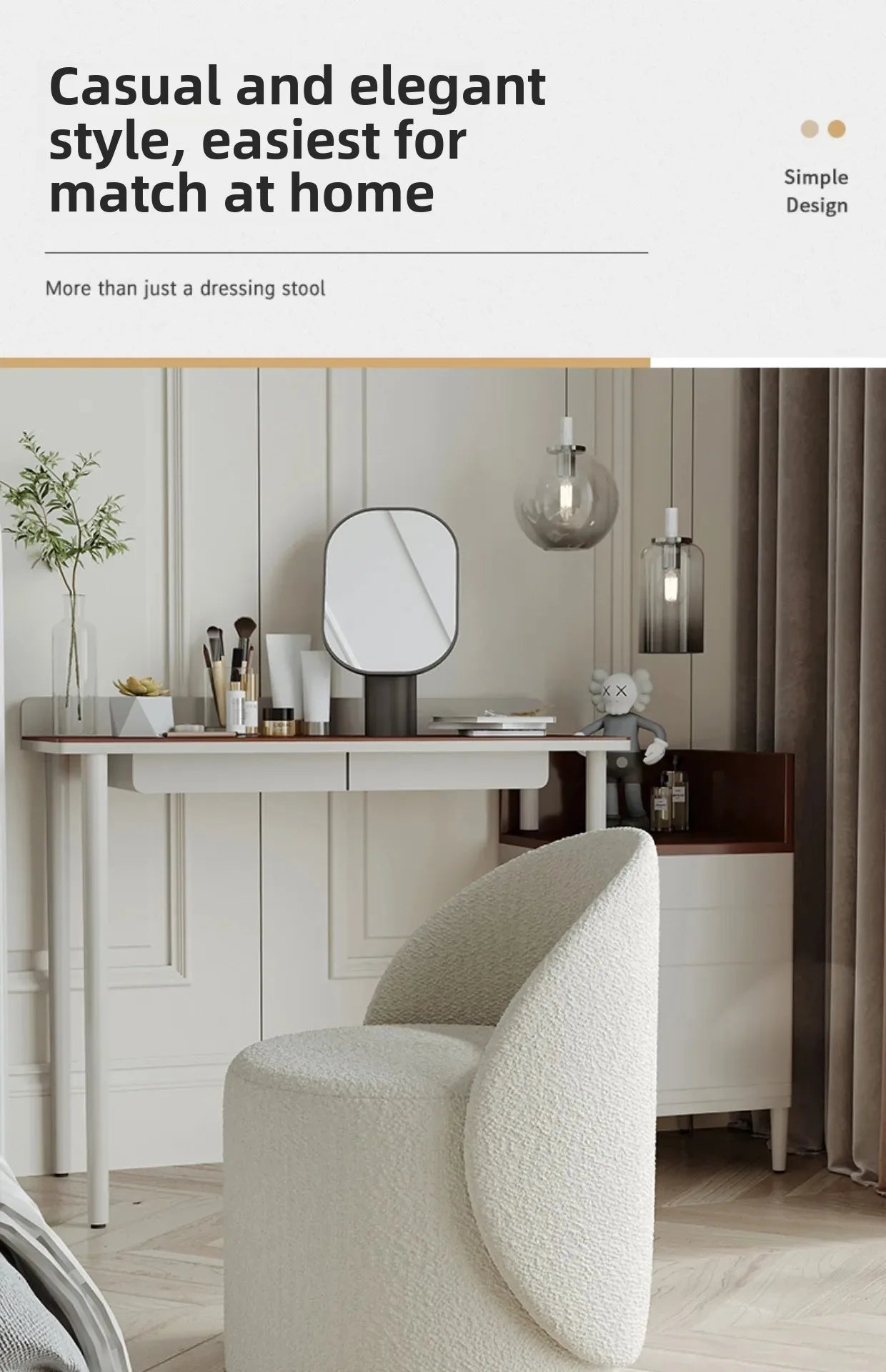 Professional Backrest Chair for Bedroom, Vanity Stool, Minimalist Makeup Seat, French Style, Home Furniture, Elegant