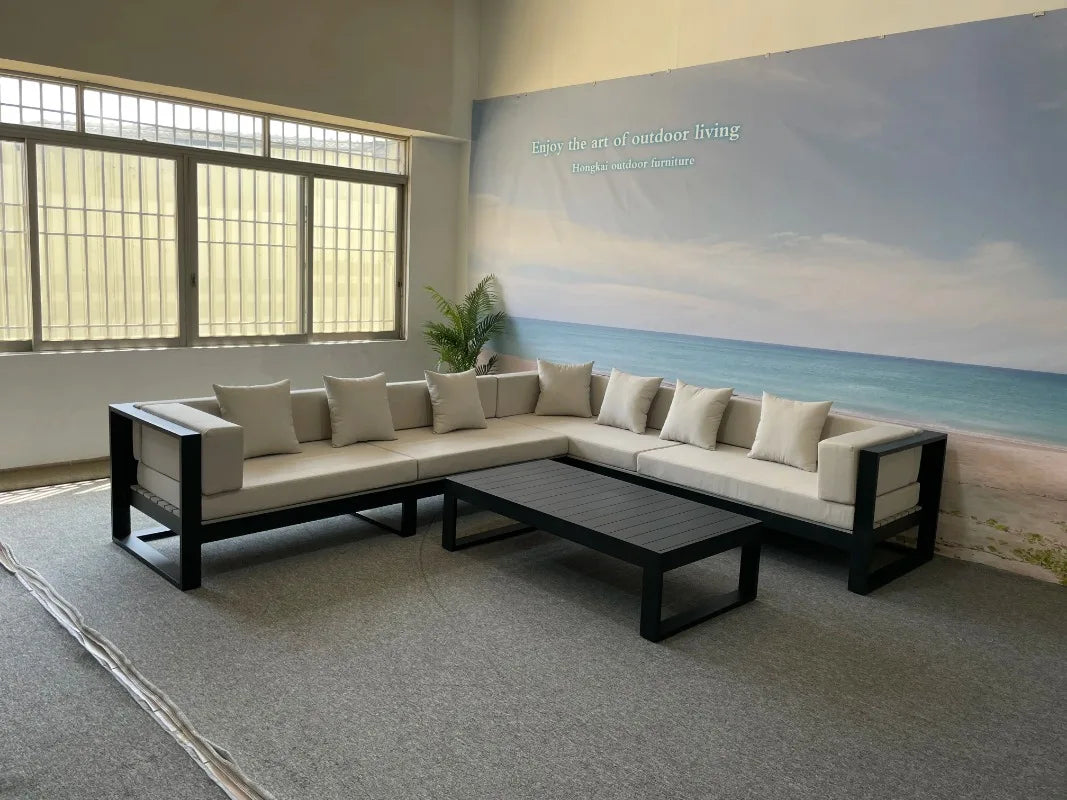 Modern Dark Grey Couch L Shaped Patio Sofa Hotel Outdoor Furniture Sets Modular Metal Garden Aluminium Sofa